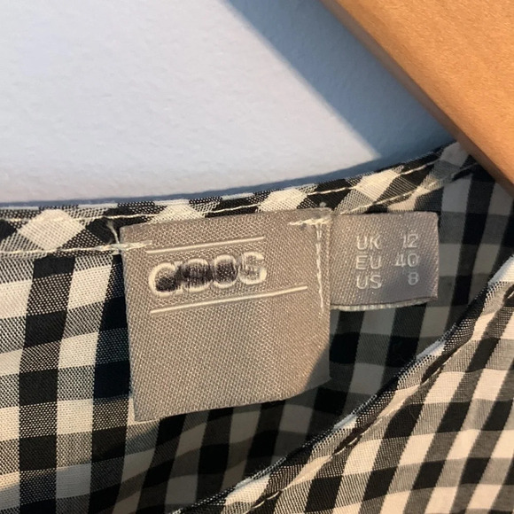 ASOS size 8 long sleeve light weight cotton black check gingham mini dress ties - Picture 2 of 5